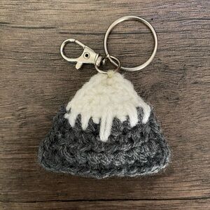 Handmade Crochet Mountain Keychain - Gray and White
